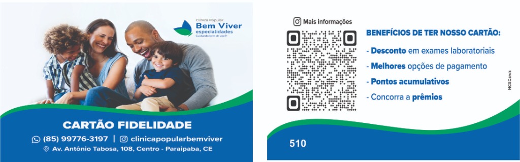 Cartão Fidelidade Clínica Bem Viver